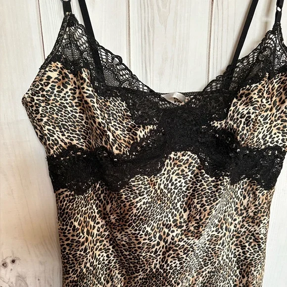 Vintage Victoria’s Secret Leopard Print Lace Chemise Slip Top Dress S/P - Picture 2 of 6